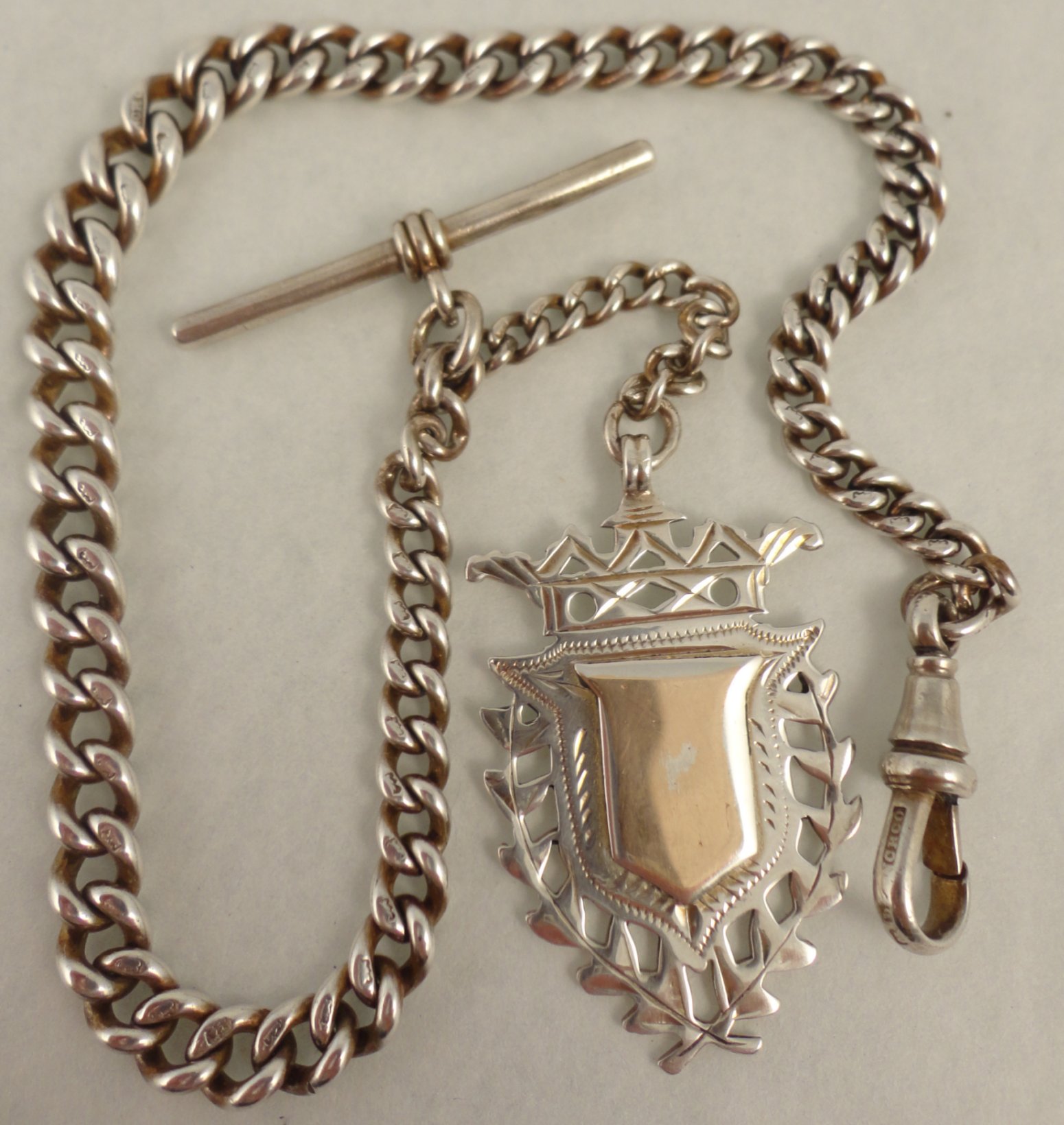 Antique Silver pocket watch albert chain with fob medal Ian Burton